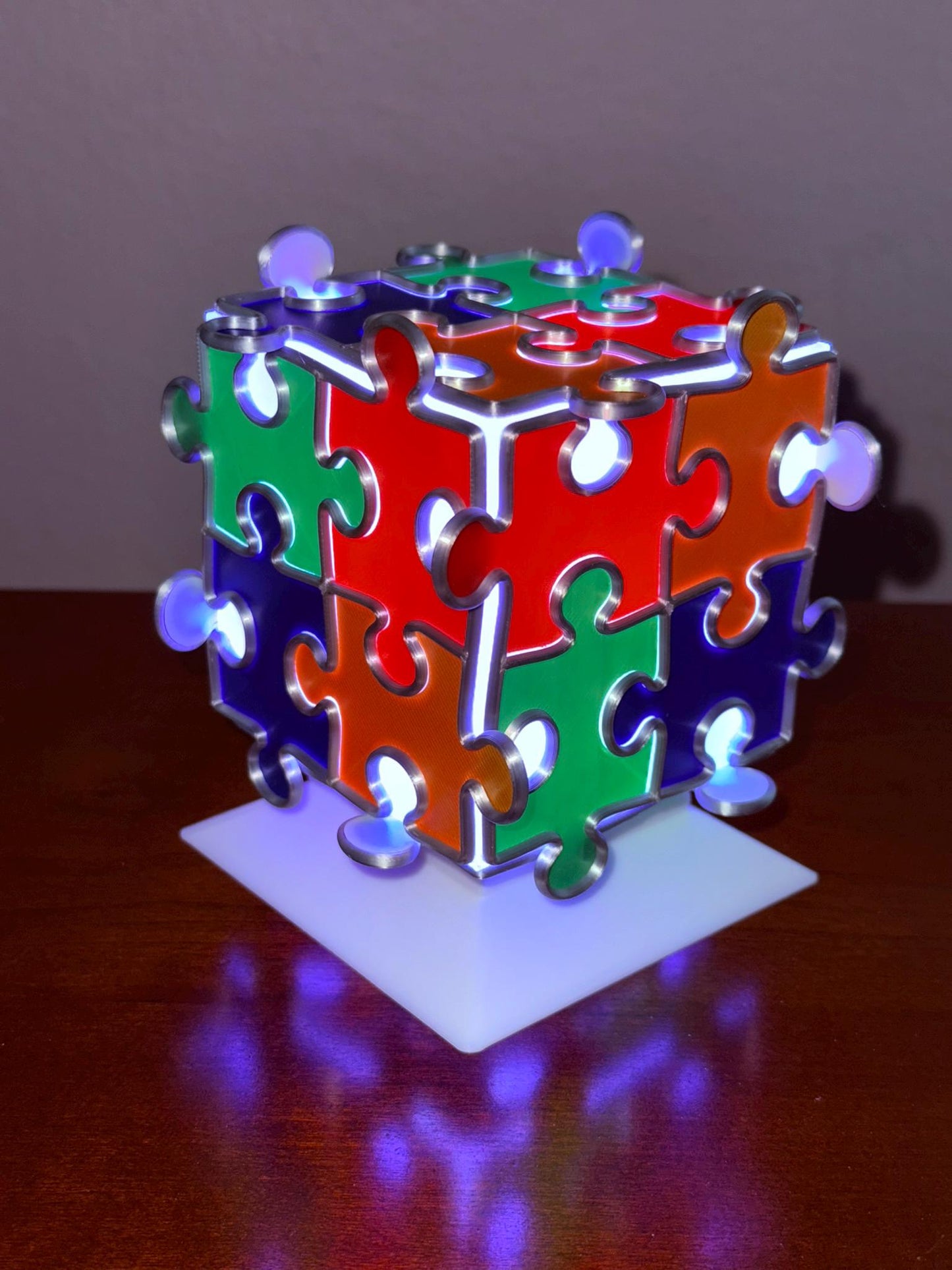 Autism-Awareness Puzzle Cube Night Light – 16 Colors, Dimmer & Modes