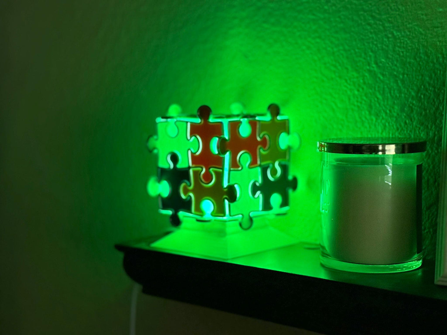 Autism-Awareness Puzzle Cube Night Light – 16 Colors, Dimmer & Modes