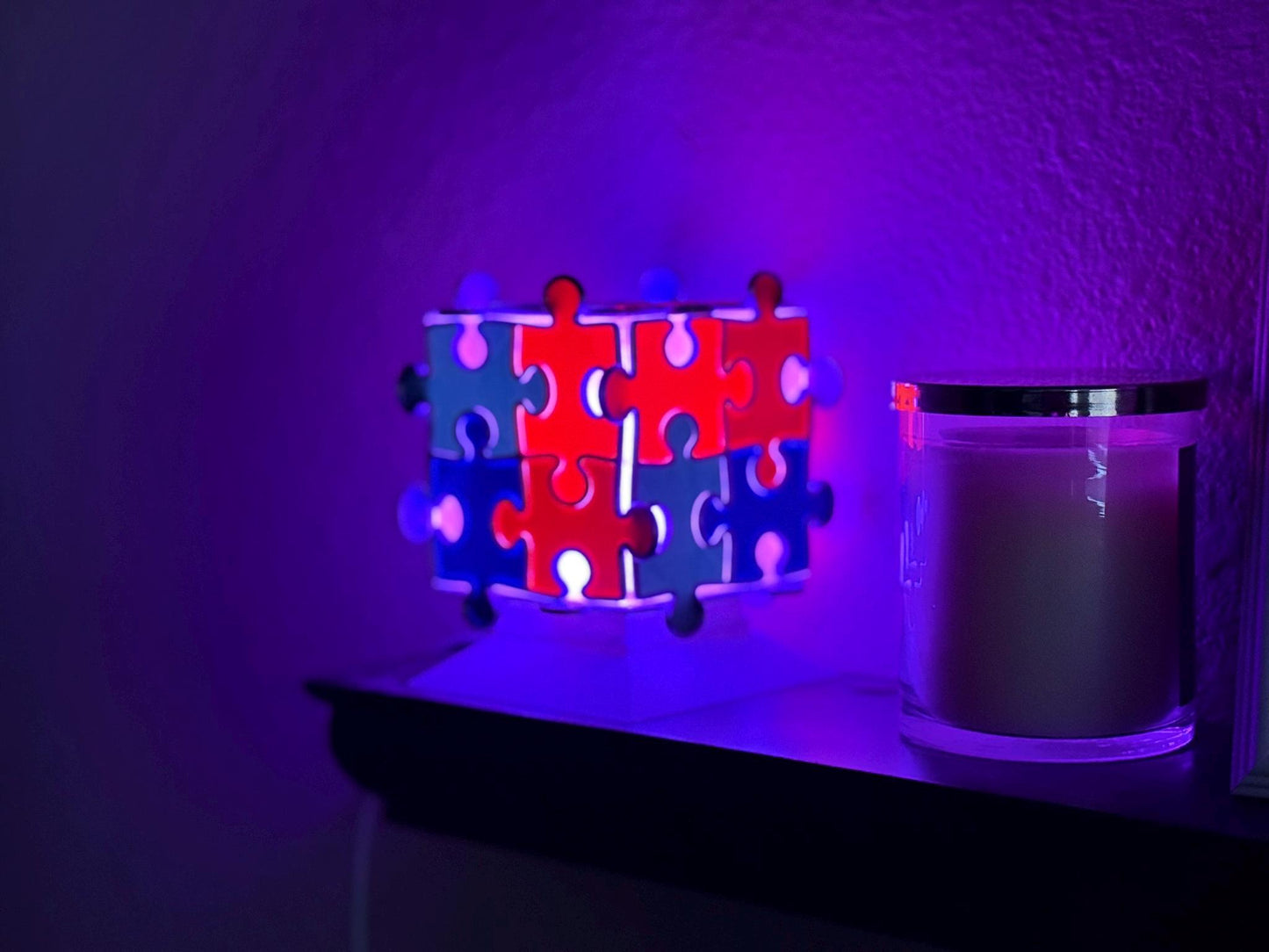 Autism-Awareness Puzzle Cube Night Light – 16 Colors, Dimmer & Modes