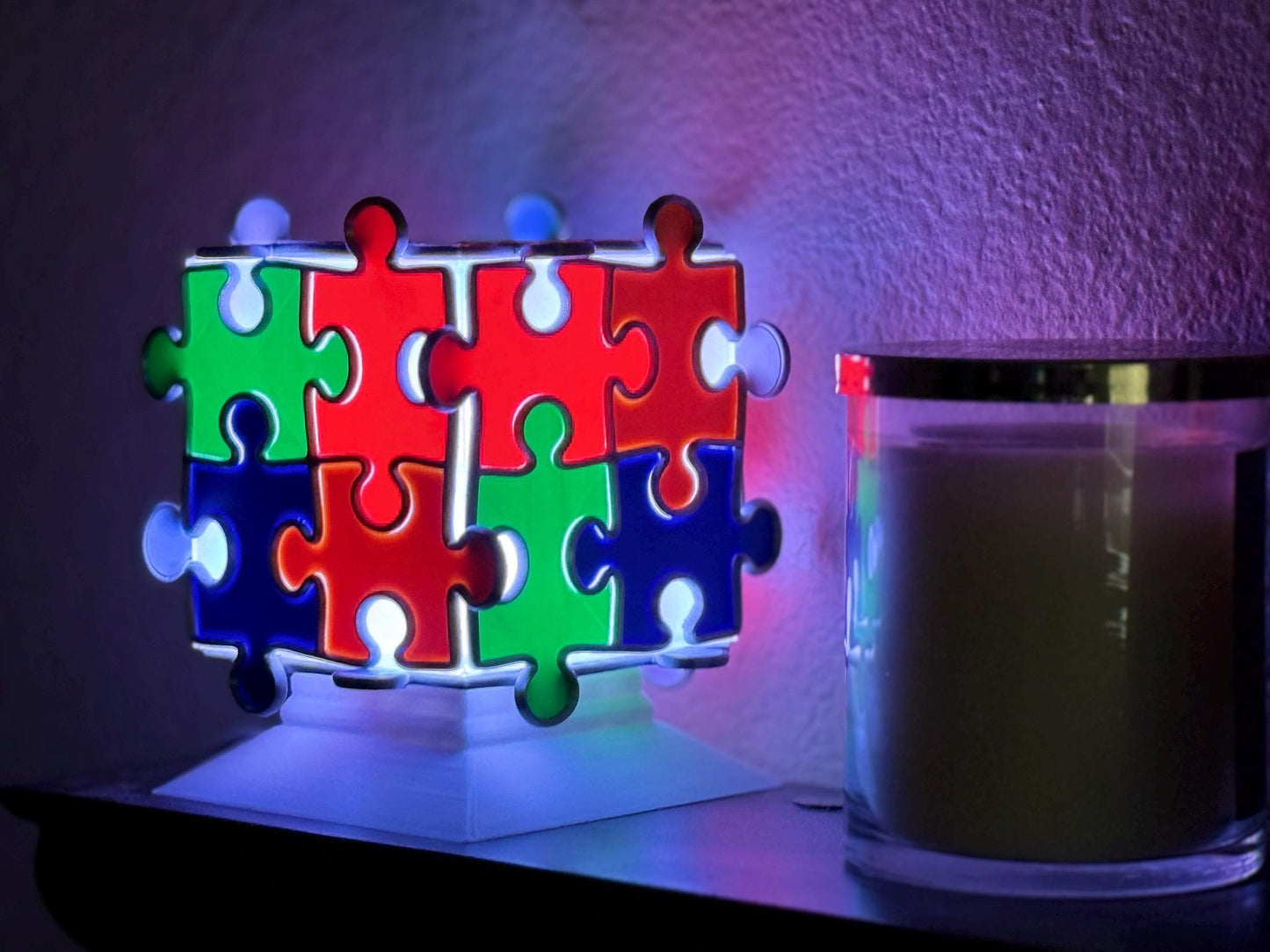 Autism-Awareness Puzzle Cube Night Light – 16 Colors, Dimmer & Modes