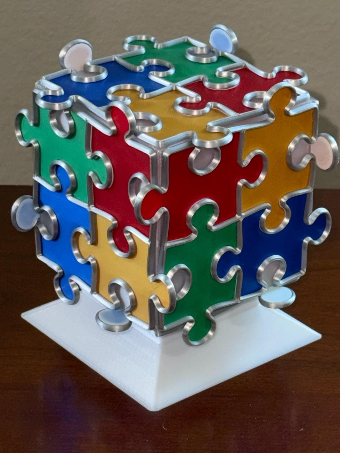 Autism-Awareness Puzzle Cube Night Light – 16 Colors, Dimmer & Modes
