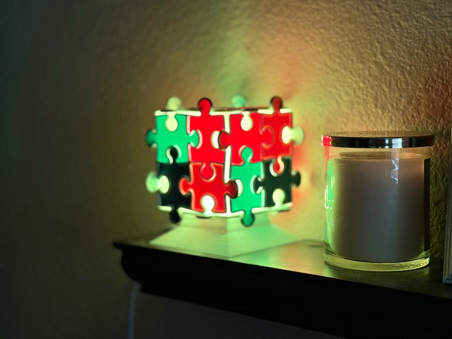Autism-Awareness Puzzle Cube Night Light – 16 Colors, Dimmer & Modes