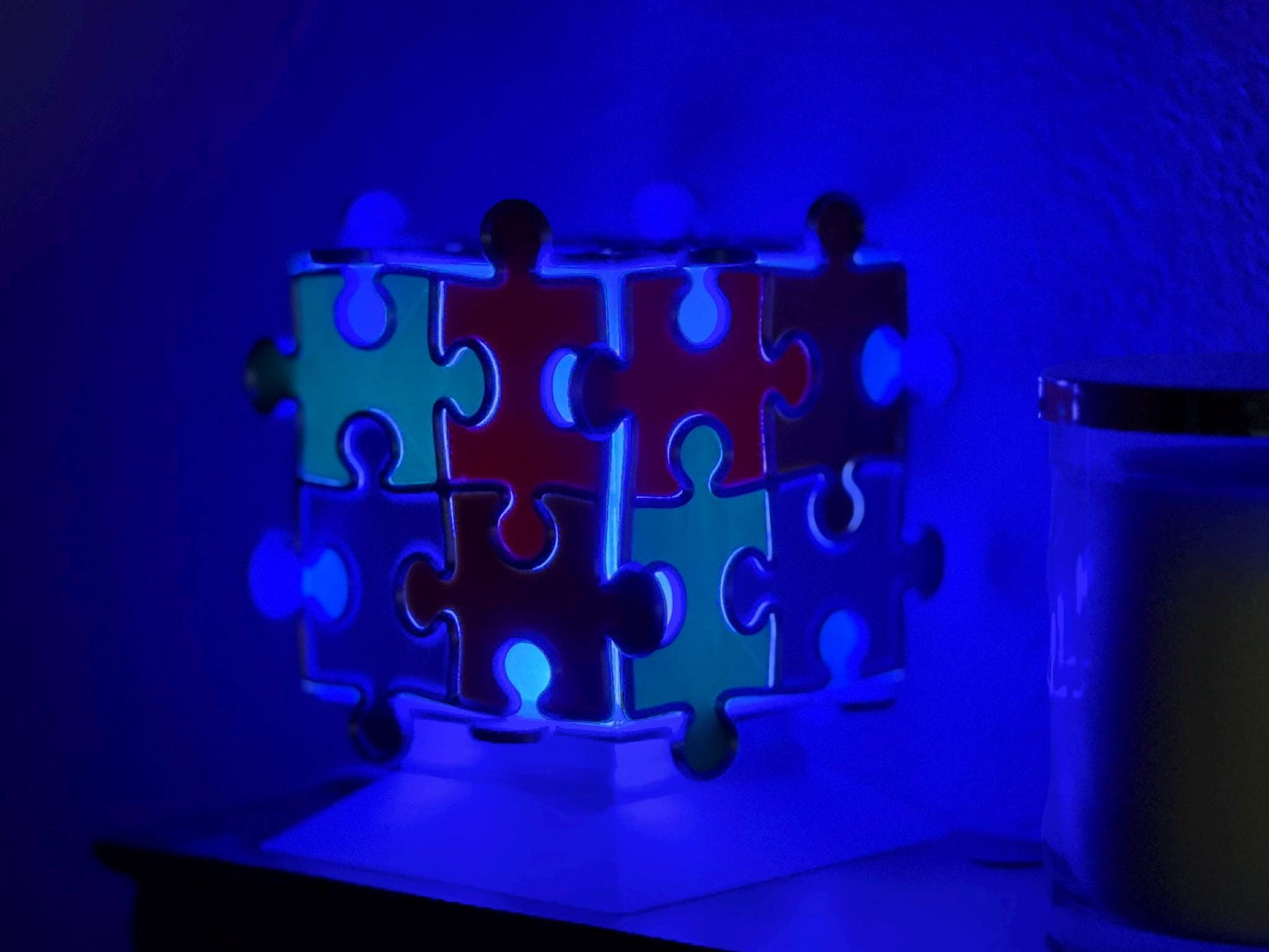 Autism-Awareness Puzzle Cube Night Light – 16 Colors, Dimmer & Modes